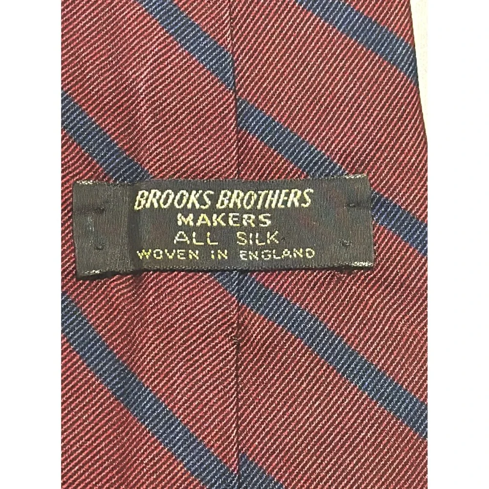 Brooks Brothers Makers Mens Repp Stripe Silk Tie Burgundy Navy Blue England